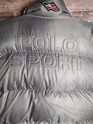 VTG POLO SPORT Ralph Lauren Silver Down Puffer Jacket Big LOGO Y2K Mens L -Read • $100