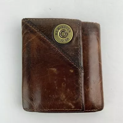 Remington 12 GA Shotgun Shell Wallet Billfold Trifold Brown Leather DISTRESSED • $17