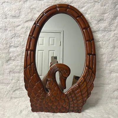 Vintage Mid Century Hand Carved 3D Swan Wall Mirror • $150