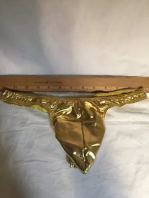 HOT MEN THONG SHINY METALLIC Colors & Pleather GOLD 30-33 Lot Of 2 • $18