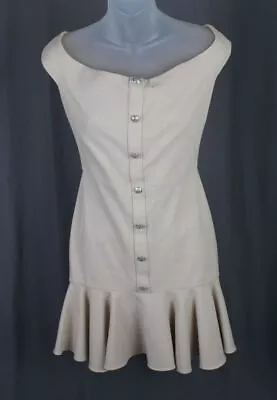 Veronica Beard Beige Cotton Blend Off The Shoulder Button Accent Mini Dress Sz 4 • $58.65