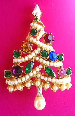 Vintage Signed MBB  Pin Brooch Gold Christmas Tree Pearl Mary Beth Burchard • $75