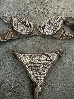 Rare Victoria's Secret Sexy Sequins Bra And Bottom Set- Large& 36C Silver  • $50