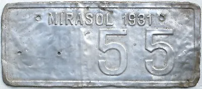 BRAZIL Very Early Mirasol Sao Paulo 1931 License Plate - Two Digits #55 • $79