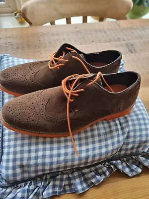 MEN'S  Brown SUEDE Lace Up Oxford  Brogue  Orange Sole Shoes Size 9 • £14.99