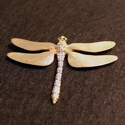 Dragonfly Brooch Clear Pave Crystal With Green Eyes  Large • $16.99