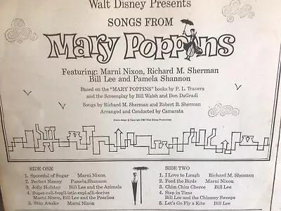 Songs From Mary Poppins 1964 Lp (walt Disney) Original Vinyl Movie Soundtrack  • £7.99