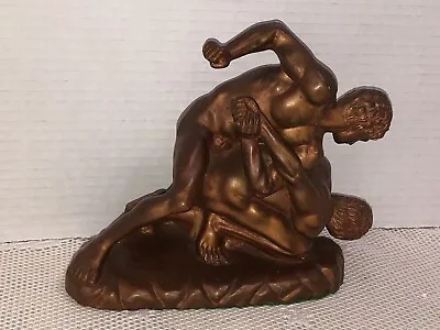 The Wrestlers Sculpture Bronze Finish Plaster Ray Piehet Gallery New Orleans VTG • $59.99