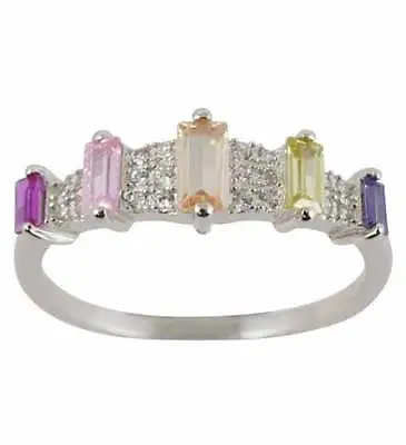 925 Silver Multi-Coloured Ring Size L1/2 • $28.64