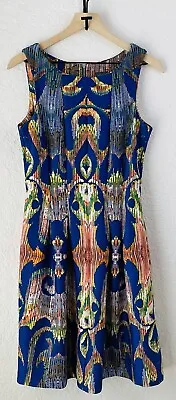 Gabby Skye A-Line Zip Back Multicolor Aztec Boho Fit Flare Dress Woman’s 8 EUC • $29.99