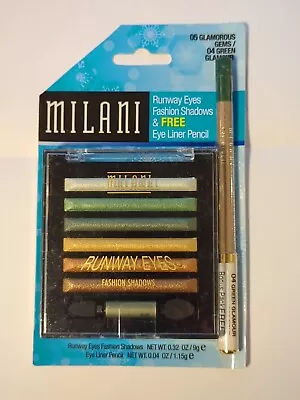 MILANI Greens/Gold Eyeshadow Palette + Green Eye Liner Pencil Runway Eyes BNIP! • $12