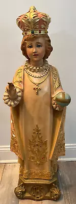 Lg Antique 1941 Vintage Infant Jesus Of Prague Catholic Church Altar Statue 38  • $550