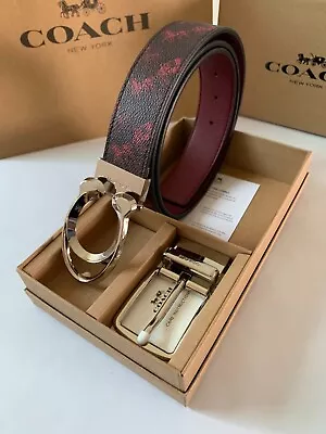 Coach Men's Classic Printed Belt With Burgundy And Silver Buckle • $79.99