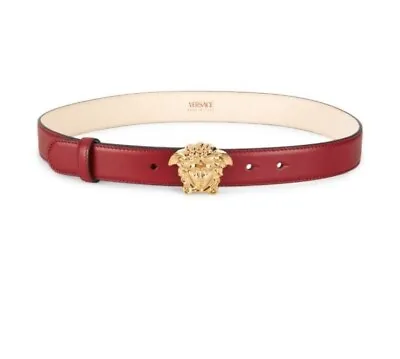 Versace Goldtone Medusa Head  1.1 Inch Red Leather Belt- Size: 80/ NEW In Box • $245