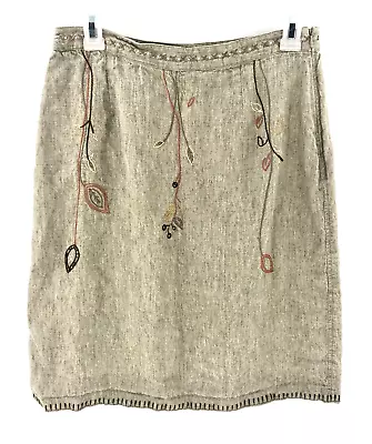 J Jill 100% Washable Linen Embroidered Skirt Size 10 Petite 10P Tan Brown • $27.95