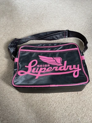 £11.99 • Buy Superdry Satchel Messenger Crossbody Bag Student Black Pink School Spellout