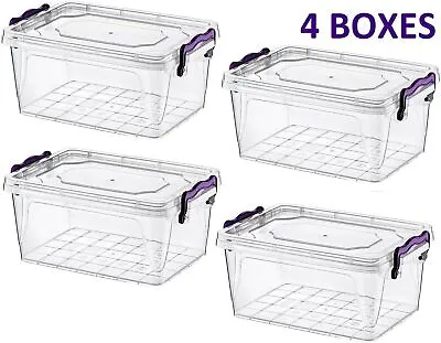 4 X 1.25 Litre Plastic Storage Box Rectangular Container Stackable Box With Lid • £10.99