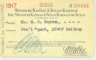 1917 MKT Missouri Kansas Texas Railroad - Atchison Topeka & Santa Fe Railway • $20