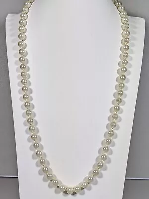 Vintage Ivory Color Glass Faux Pearl 8mm Bead Knotted Necklace 24 Inch • $10.84