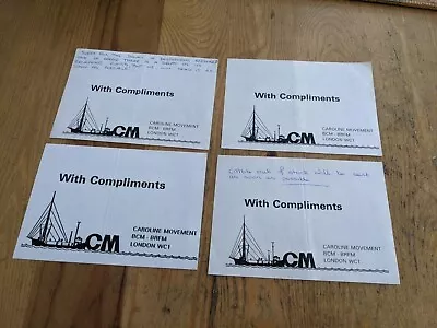 Original 1970s RADIO CAROLINE MOVEMENT COMPLIMENT SLIPS X 4 • £10