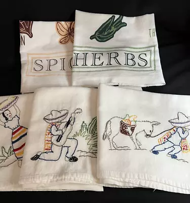 5 Flour Sack Material Kitchen Towels 3 Embroidered 2 William & Sonoma No Stains • $14.99