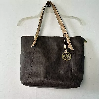 VTG MICHAEL KORS East/West Signature Zip Top Handbag 35T2GTTT8B Brown Tag Straps • $45