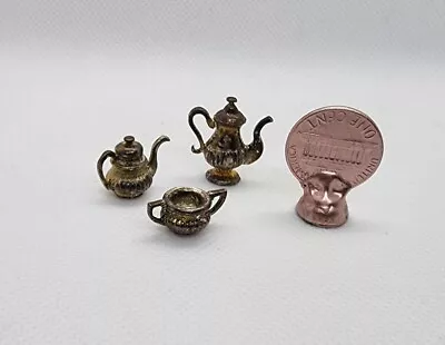 Vintage Dollhouse Miniature Coffee Or Tea Set Cast Metal 1:12 3 Pcs • $0.99