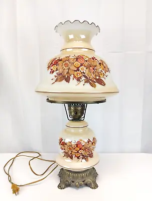 Vintage L&L WMC Electric Hurricane Lamp Autumn Floral Motif Untested • $50