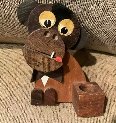 VTG 1960's Wooden Monkey Sculpture With Holder Frank Meisler Israel Signed Art • $29.99