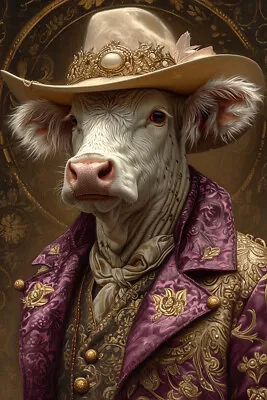 COWBOY COW ART PRINT Farm Animal Portrait Barn Cabin Poster Dark Gothic C913 • $7.95