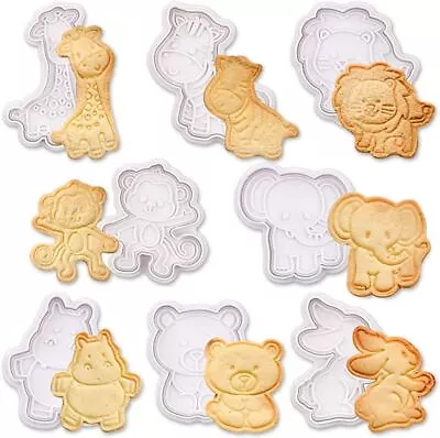 £6.99 • Buy Set Of 8 Baby Exotic Animal Embossing Cookie Cutters - Fondant Plunger Baking