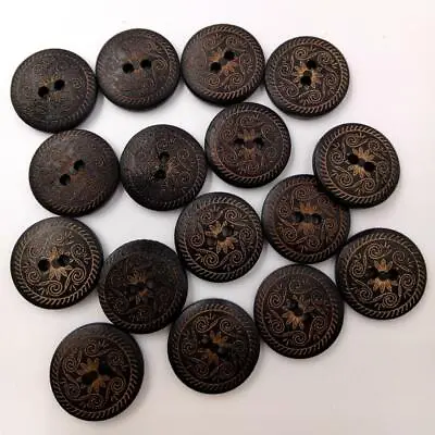£4.91 • Buy 50 Pcs Vintage Wooden Buttons Flowers Haberdashery Printed Decor Garment