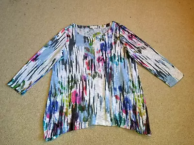 NWT Womens Top-HABITAT-blue/green/pink Patterned Linen Tunic 3/4 Sleeve-S • $19.99