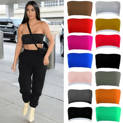 £4.99 • Buy Ladies Womens Plain Ribbed Strapless BoobTube Bandeau Stretch Bra Vest Crop Top