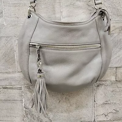 Michael Kors Dove Grey Leather Charm Tassel Hobo Slouch Crossbody Shoulder Bag • $59.95