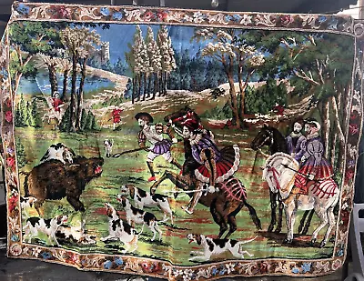 Vintage Wall Tapestry Hanging Vibrant Velvet Hunting Dog Hunter Horses 68  X 47  • $69.99