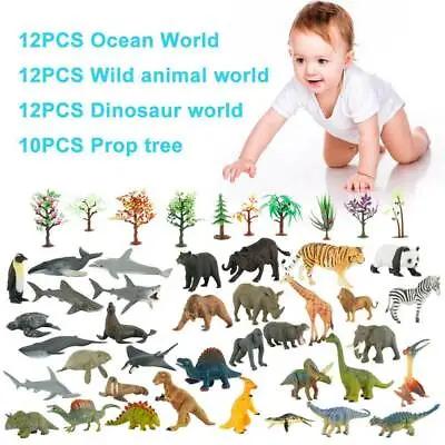 12pcs Kids Toys Small Plastic Figures Sea Zoo Animal Safari Set Wild Ocean Model • £7.88