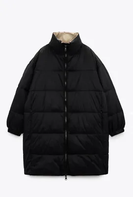 Zara Reversible Puffer Coat Black/Tan Full Zip M Womens $119 NWT • $90