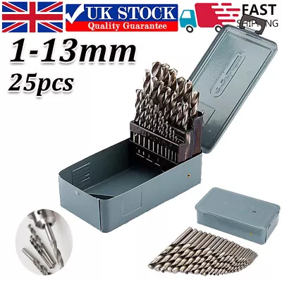 25 Piece HSS Cobalt Metal Drill Bit Set 1mm-13mm Quality High Speed Metric Tool • £13.39