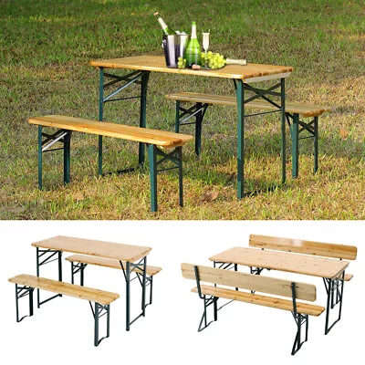 £199.95 • Buy Folding BBQ Camping Picnic Table Bench Set Outdoor Garden 4-8 Seater Wood Chairs