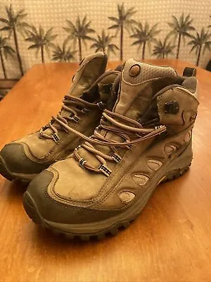 MERRELL Radius Mid Trail Hiking Boots Walnut Leather Waterproof Womens Sz 8.5 • $35