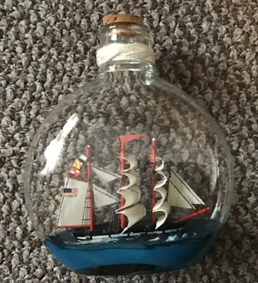 BOAT IN A BOTTLE VINTAGE GLASS SMALL SHIP DECORATIVE Nautical Navy Sailor Decor • $58