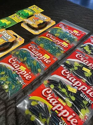 🐠Lot 8 Packs Charlie Brewer Crappie Slider Grub 1.5 Chart  Tail 18CT + Line! • $32