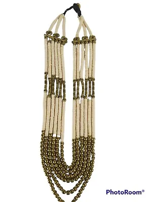Brass Bead White Stone? Bone? Bead Multistrand Collar Necklace Naga India Vintag • $19.80