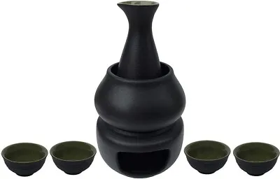 Sake Set With Warmer Traditional Pottery Hot Sake Set 7-Piece Including 1 Candle • $80.99