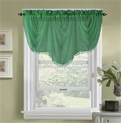 $7.01 • Buy 1pc Voile Sheer Small Half Window Curtain Valance Swag Topper W/beads Bonita  