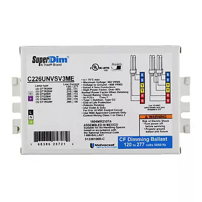 Universal C226unvsv3me Compact Fluorescent Dimming Ballast 2-lamp Cfl 26w Quad • $89.50