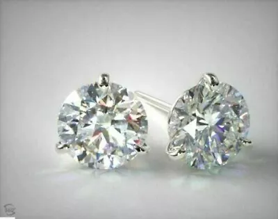 3 Ct Round Cut Moissanite Martini Stud Earrings 14K White Gold Plated Silver • $95.04