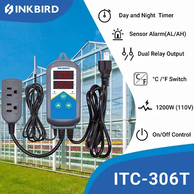 Inkbird Temperature Controller Digital Heater Thermostat 306T Dual Output Timer • $21.99