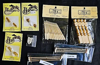 LOT NEW Dollhouse HW & MH Miniatures WOOD POSTS SPINDLES & RODS KNOBS HINGES • $22